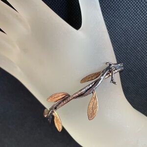 Gold & Sterling Silver Olive Tree Open Cuff Bracelet Olive Branch. Unique